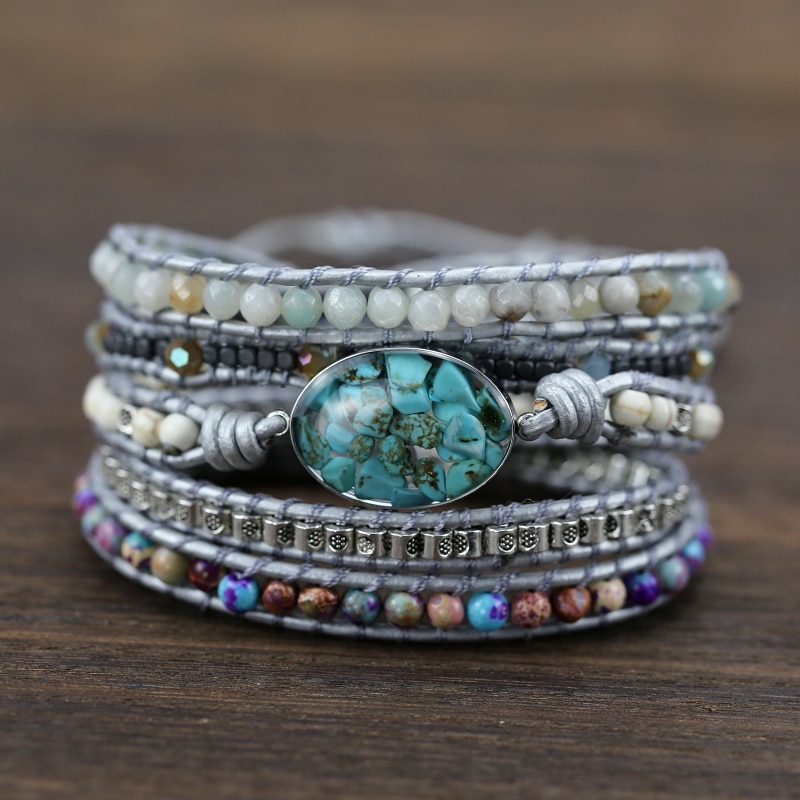 Natural Stones Decorated Wrap Bracelet Natural Stones Decorated Wrap Bracelet