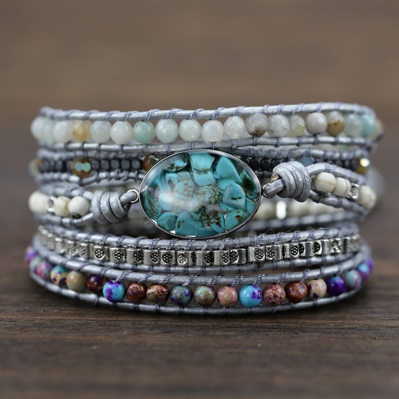 Natural Stones Decorated Wrap Bracelet Natural Stones Decorated Wrap Bracelet