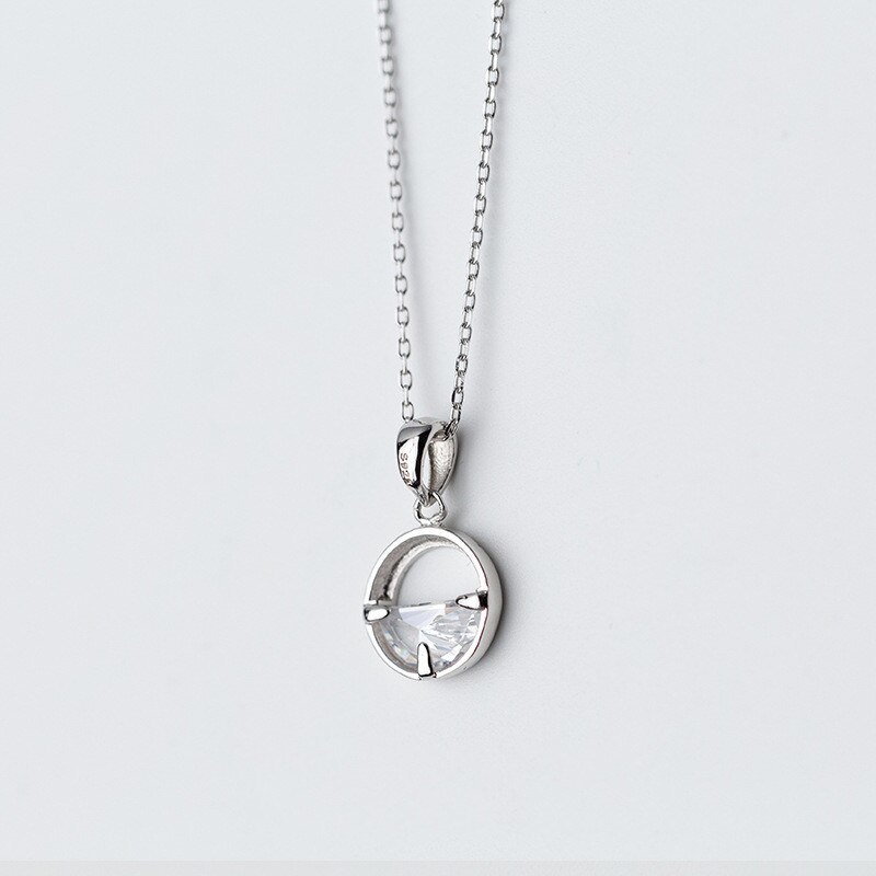Women's Minimalist Round Crystal Silver Pendant Necklace