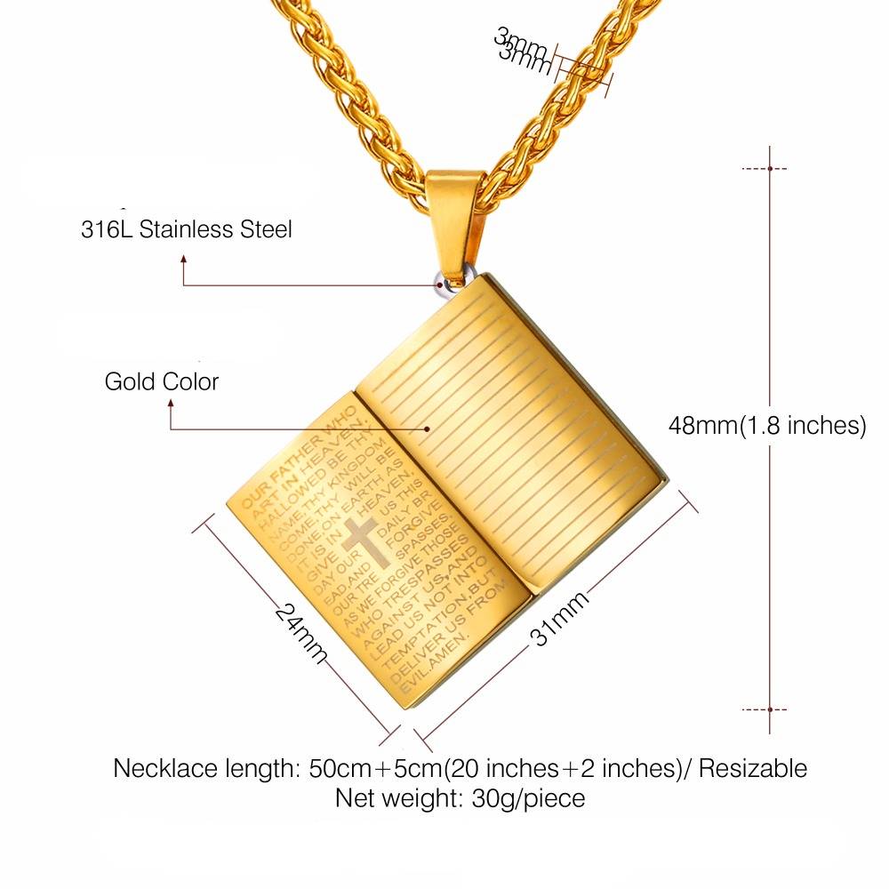 Unisex Book Shaped Religion Necklace