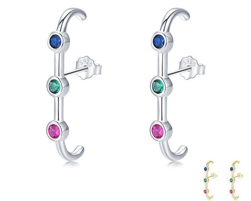 925 Sterling Silver Rainbow Crystal Stud Earrings