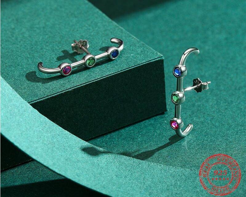 925 Sterling Silver Rainbow Crystal Stud Earrings