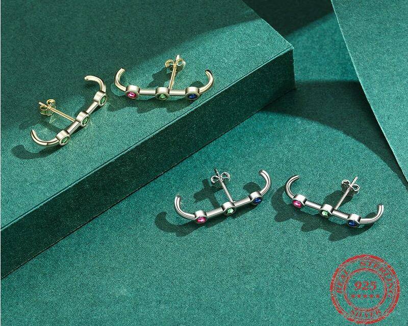 925 Sterling Silver Rainbow Crystal Stud Earrings