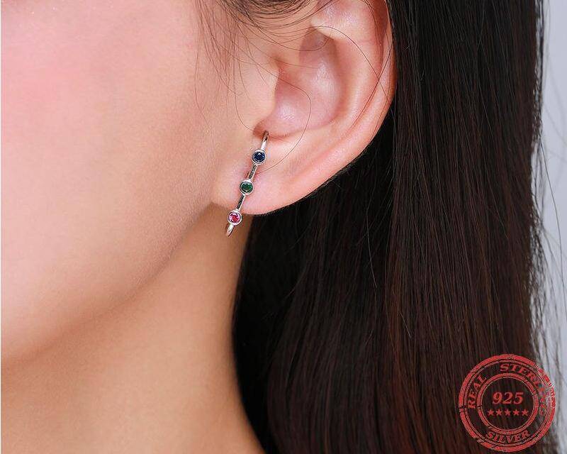 925 Sterling Silver Rainbow Crystal Stud Earrings