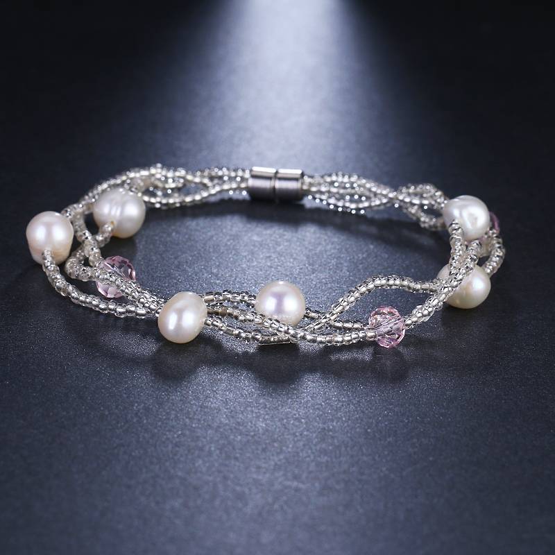Luxury Crystals and Fresh Water Natural Pearls Bracelet for Women