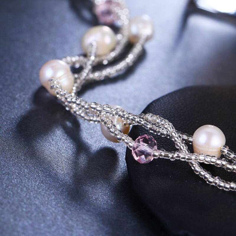 Luxury Crystals and Fresh Water Natural Pearls Bracelet for Women