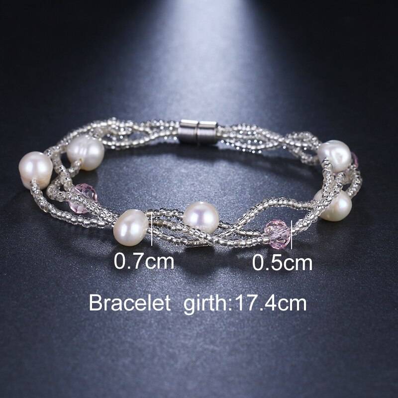 Luxury Crystals and Fresh Water Natural Pearls Bracelet for Women