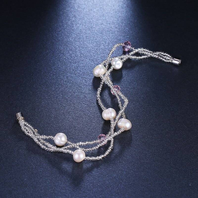Luxury Crystals and Fresh Water Natural Pearls Bracelet for Women