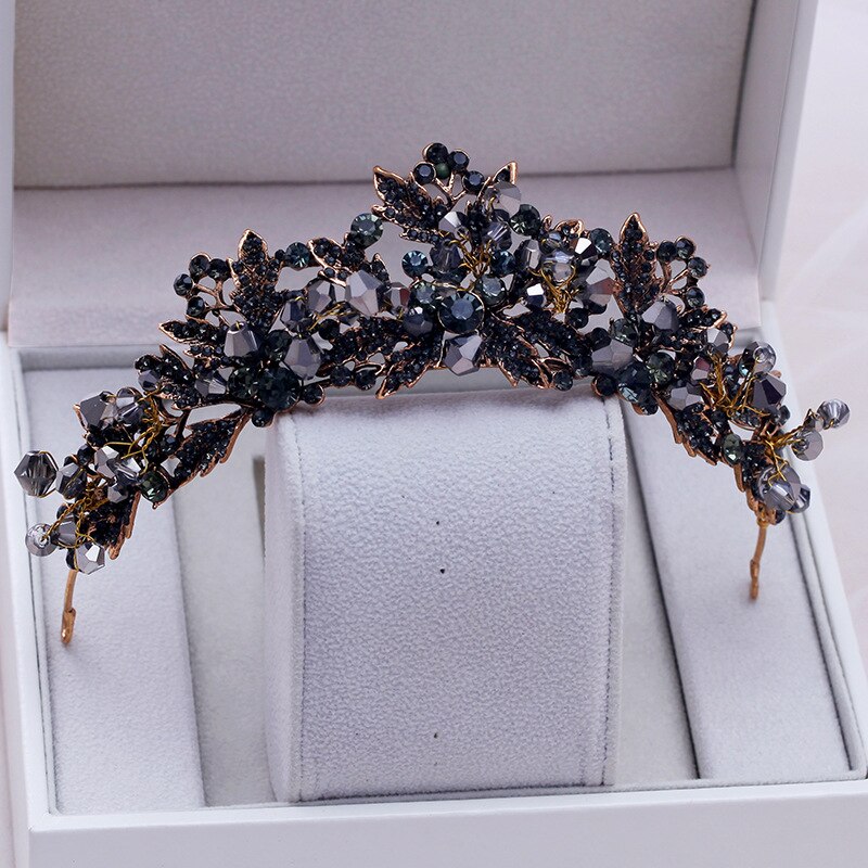 Black Rhinestone Design Gold Tiara