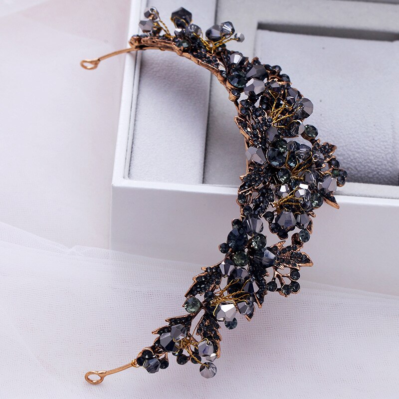 Black Rhinestone Design Gold Tiara