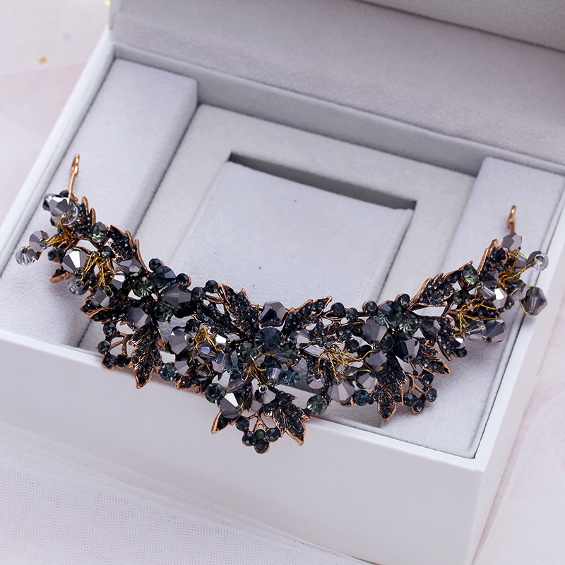 Black Rhinestone Design Gold Tiara