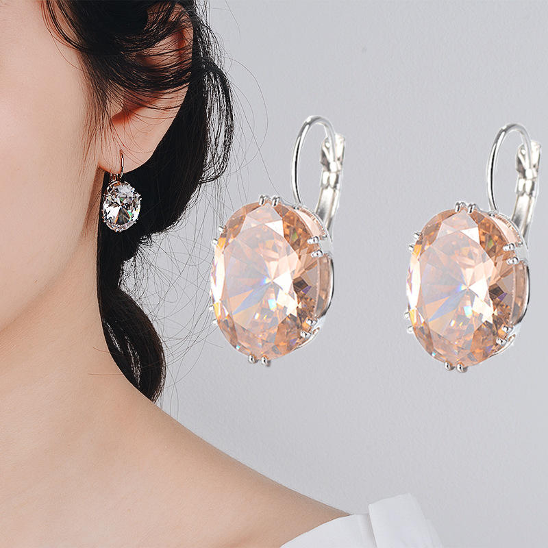 Women's 925 Silver Oval Gemstone Drop Earrings