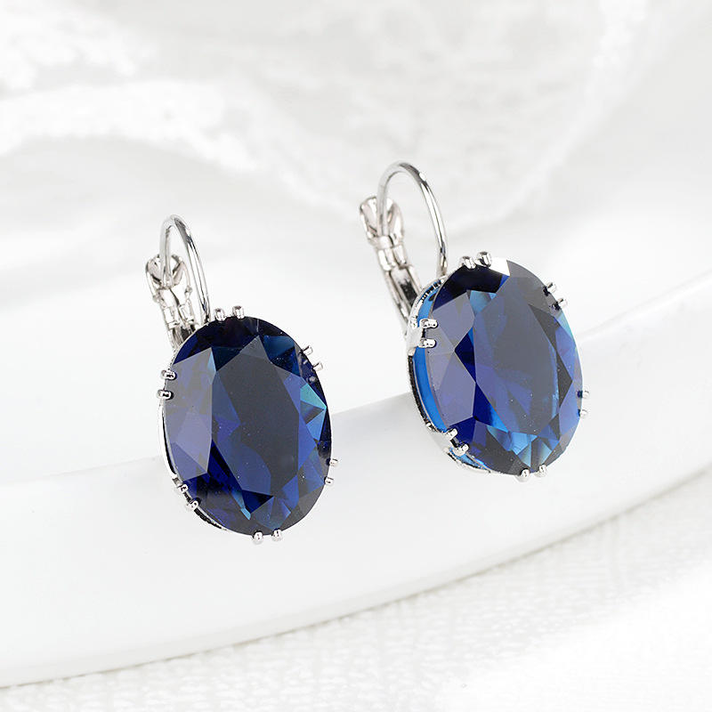 Women's 925 Silver Oval Gemstone Drop Earrings
