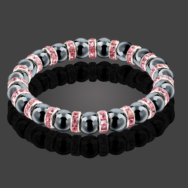 Natural Hematite and Crystald Beaded Bracelet