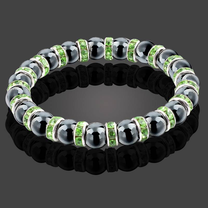 Natural Hematite and Crystald Beaded Bracelet
