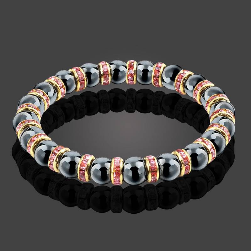Natural Hematite and Crystald Beaded Bracelet