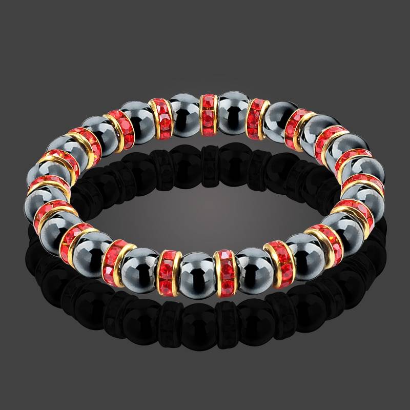 Natural Hematite and Crystald Beaded Bracelet