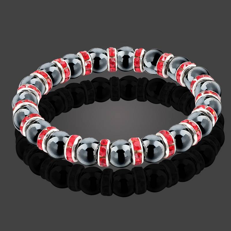 Natural Hematite and Crystald Beaded Bracelet