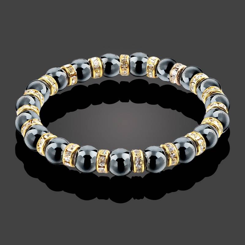Natural Hematite and Crystald Beaded Bracelet