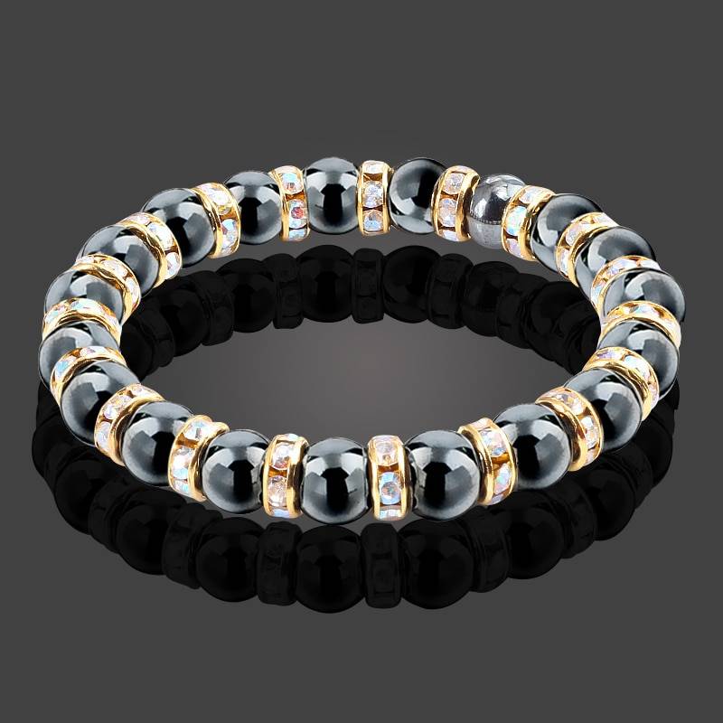 Natural Hematite and Crystald Beaded Bracelet