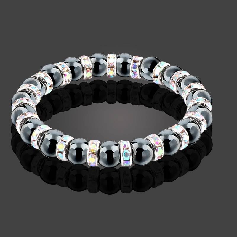 Natural Hematite and Crystald Beaded Bracelet