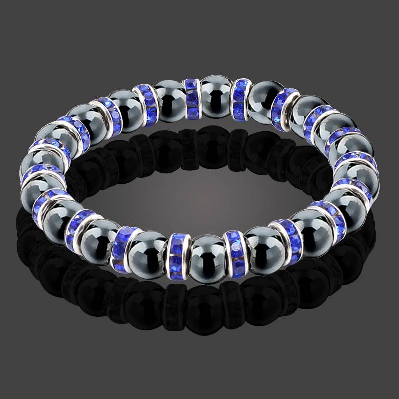 Natural Hematite and Crystald Beaded Bracelet