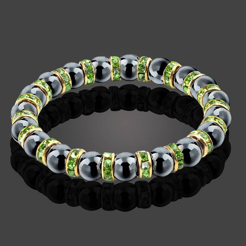 Natural Hematite and Crystald Beaded Bracelet