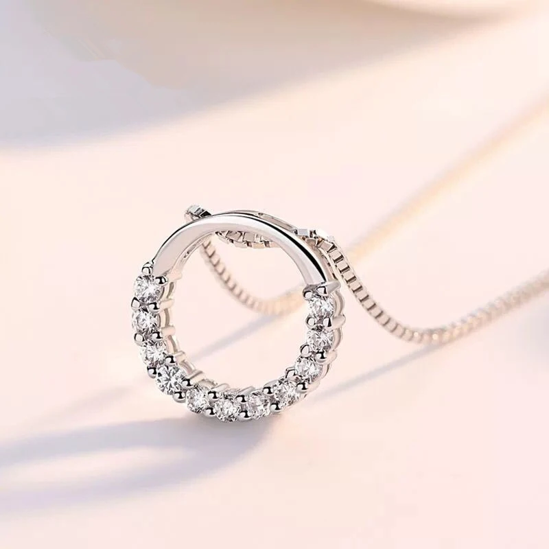 Rhinestone 925 Sterling Silver Round Shaped Pendant Necklace Rhinestone 925 Sterling Silver Round Shaped Pendant Necklace