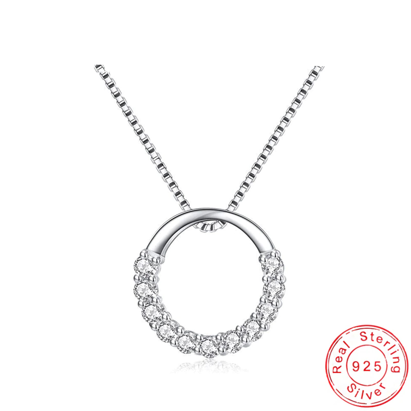 Rhinestone 925 Sterling Silver Round Shaped Pendant Necklace Rhinestone 925 Sterling Silver Round Shaped Pendant Necklace