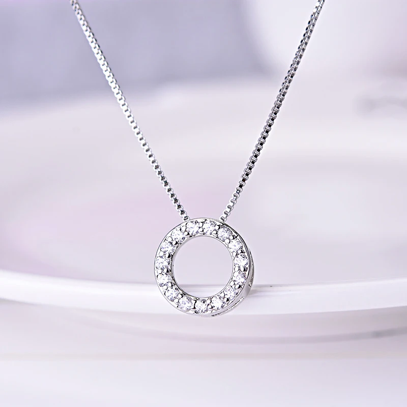 Rhinestone 925 Sterling Silver Round Shaped Pendant Necklace Rhinestone 925 Sterling Silver Round Shaped Pendant Necklace