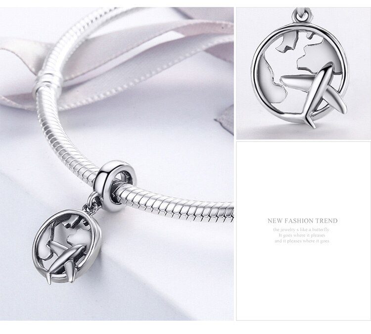 Women's 925 Sterling Silver Map with Plane Shaped Pendant