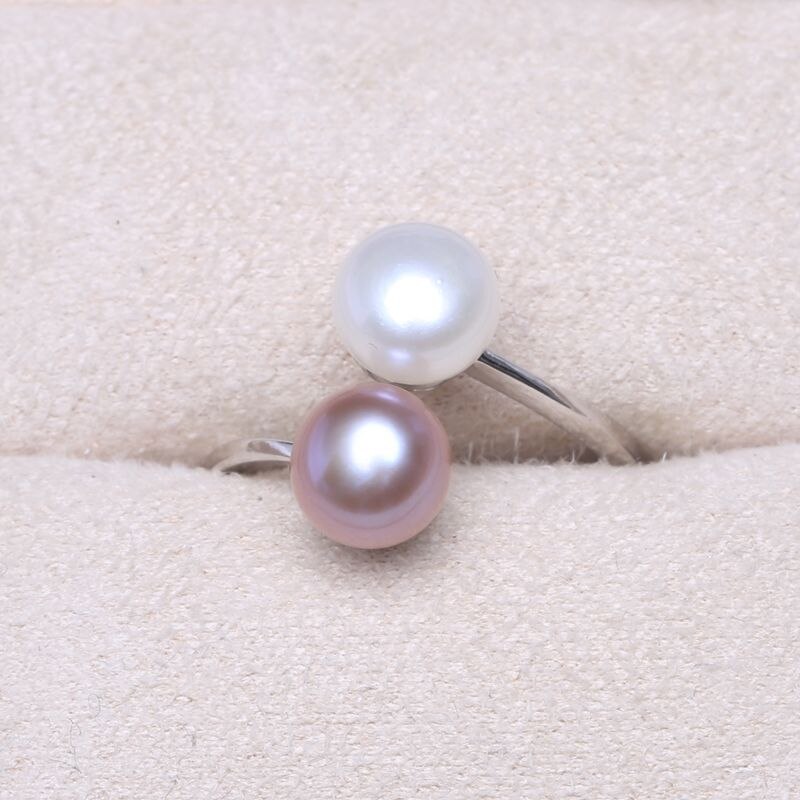 Women's 925 Sterling Silver Double Pearls Ring