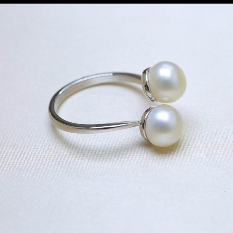 Women's 925 Sterling Silver Double Pearls Ring