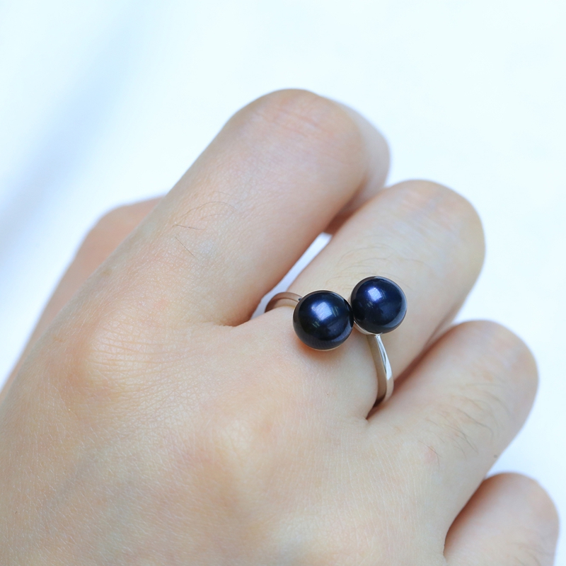 Women's 925 Sterling Silver Double Pearls Ring