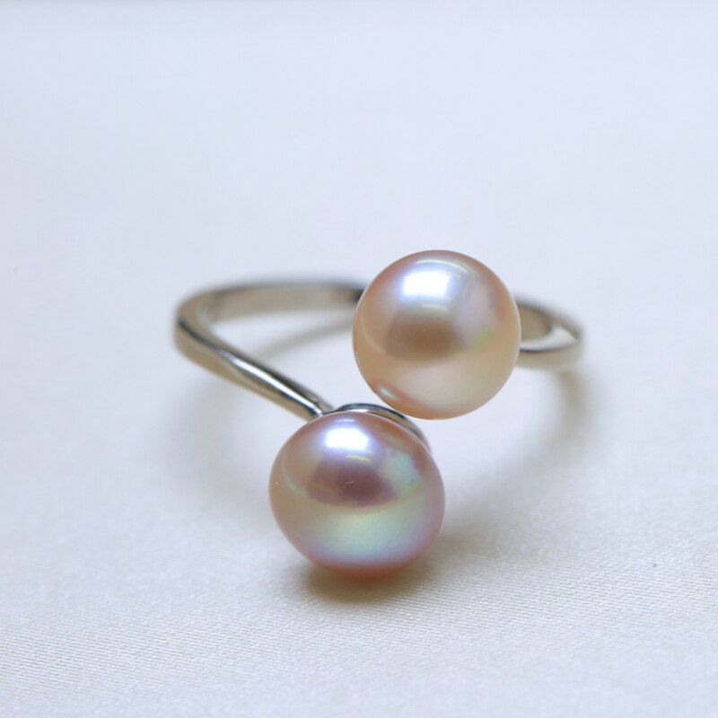Women's 925 Sterling Silver Double Pearls Ring