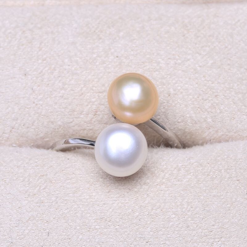 Women's 925 Sterling Silver Double Pearls Ring