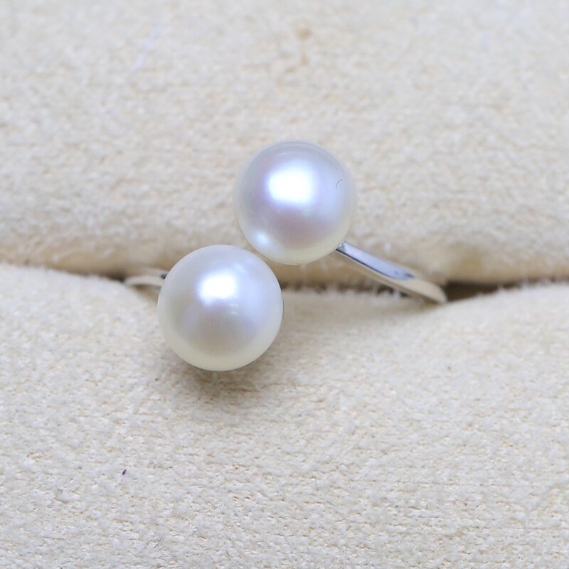Women's 925 Sterling Silver Double Pearls Ring