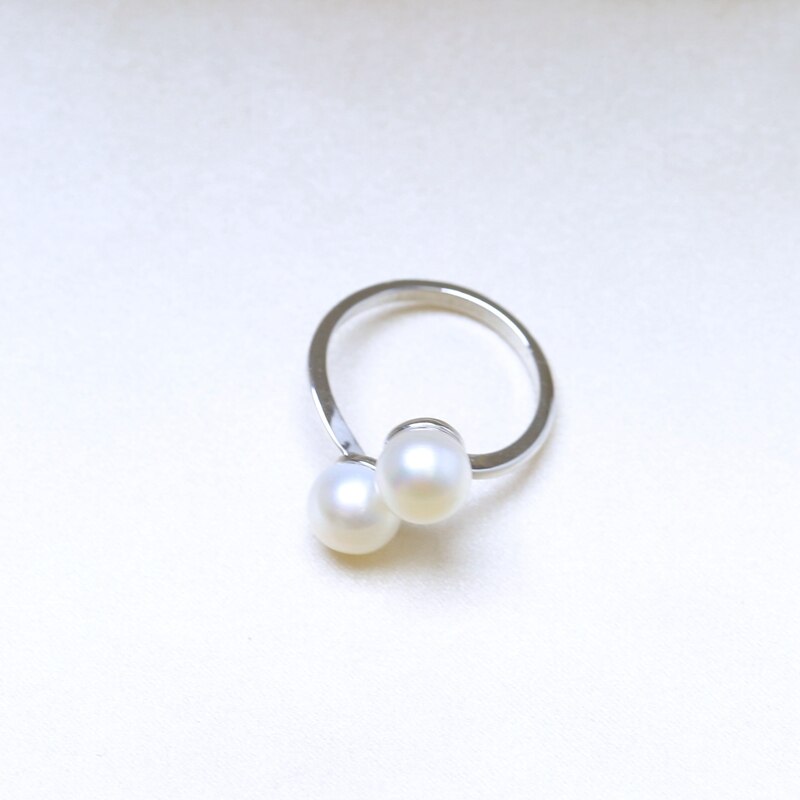 Women's 925 Sterling Silver Double Pearls Ring