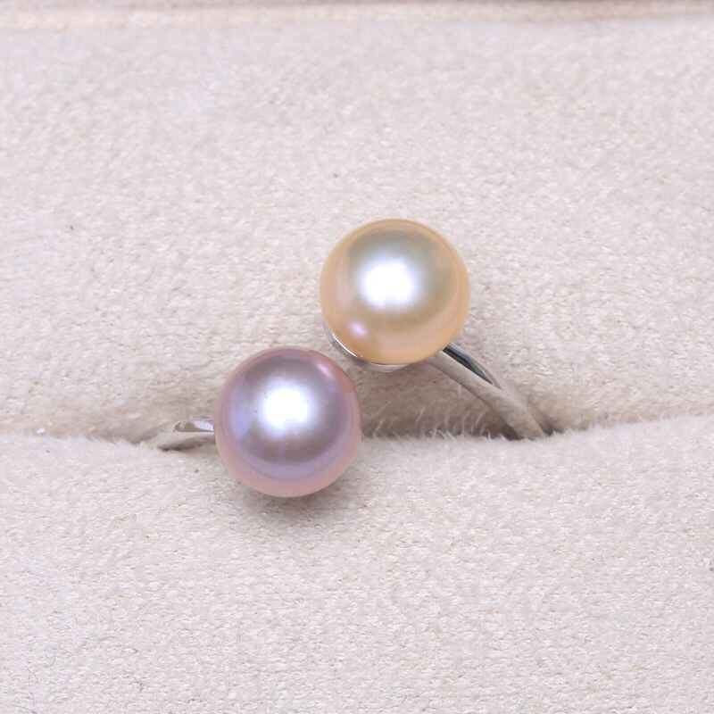 Women's 925 Sterling Silver Double Pearls Ring