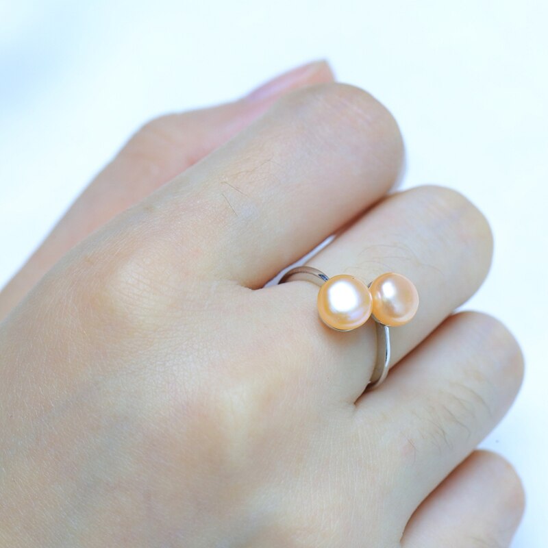 Women's 925 Sterling Silver Double Pearls Ring