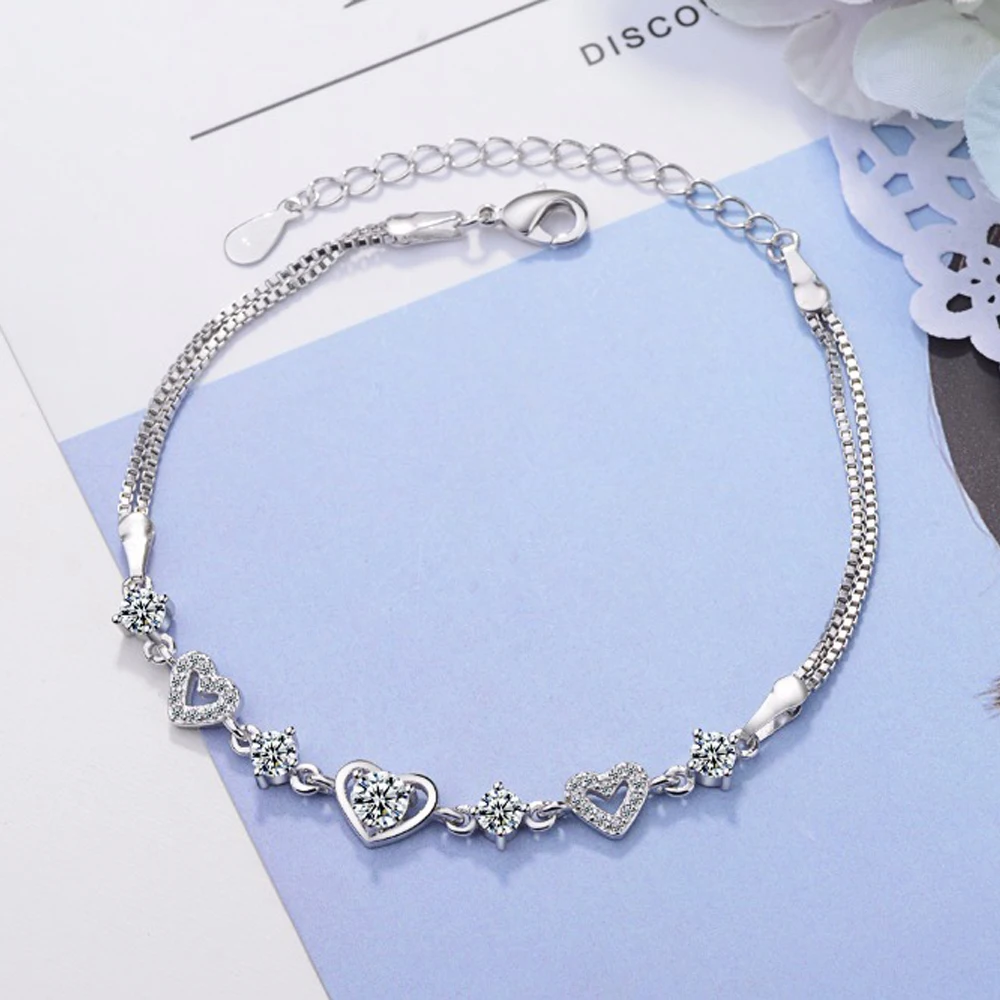 Heart Shaped 925 Sterling Silver Bracelet