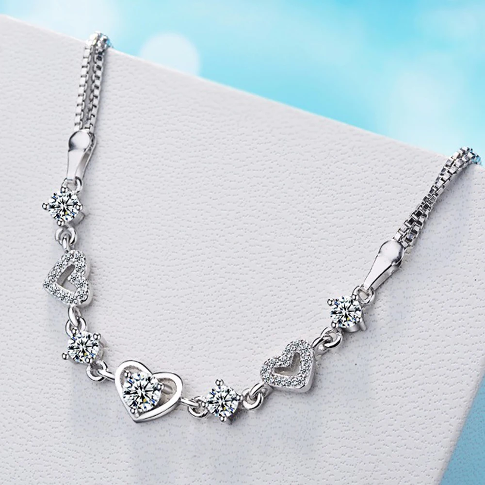 Heart Shaped 925 Sterling Silver Bracelet