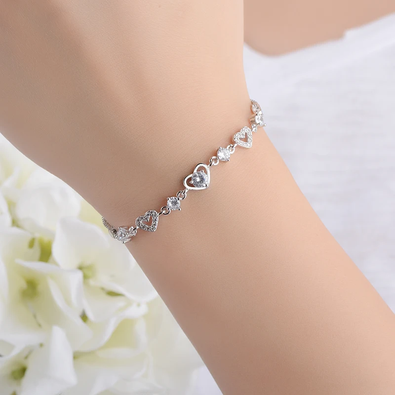 Heart Shaped 925 Sterling Silver Bracelet