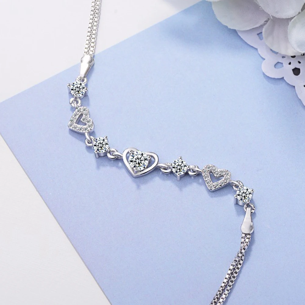 Heart Shaped 925 Sterling Silver Bracelet