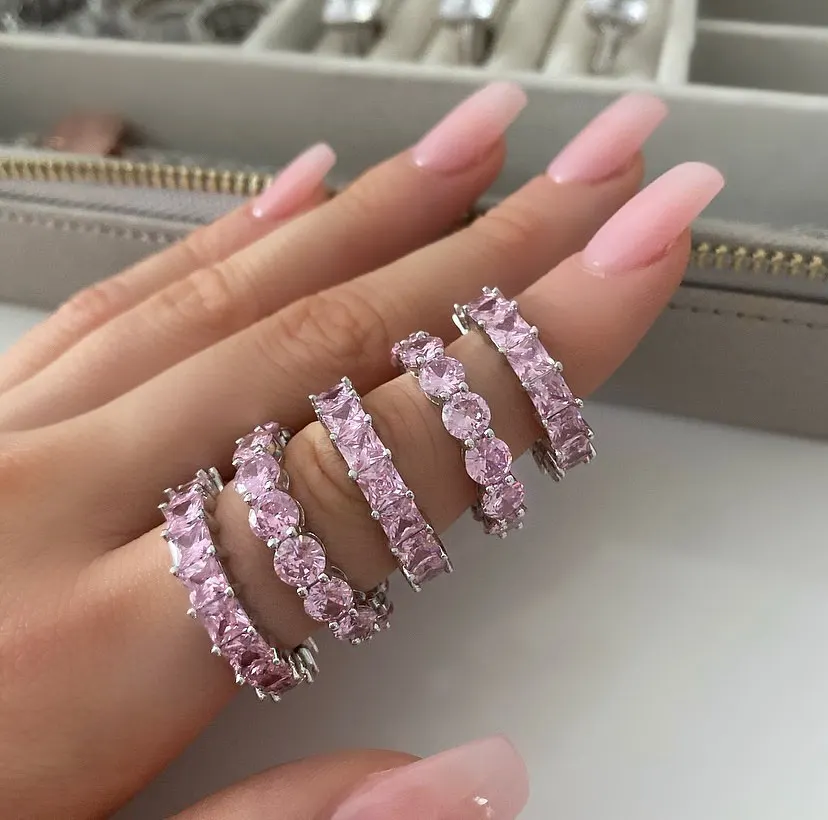925 Sterling Silver Pink Ring for Women