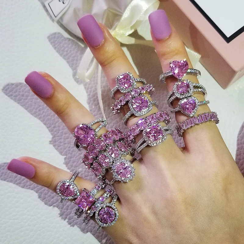 925 Sterling Silver Pink Ring for Women