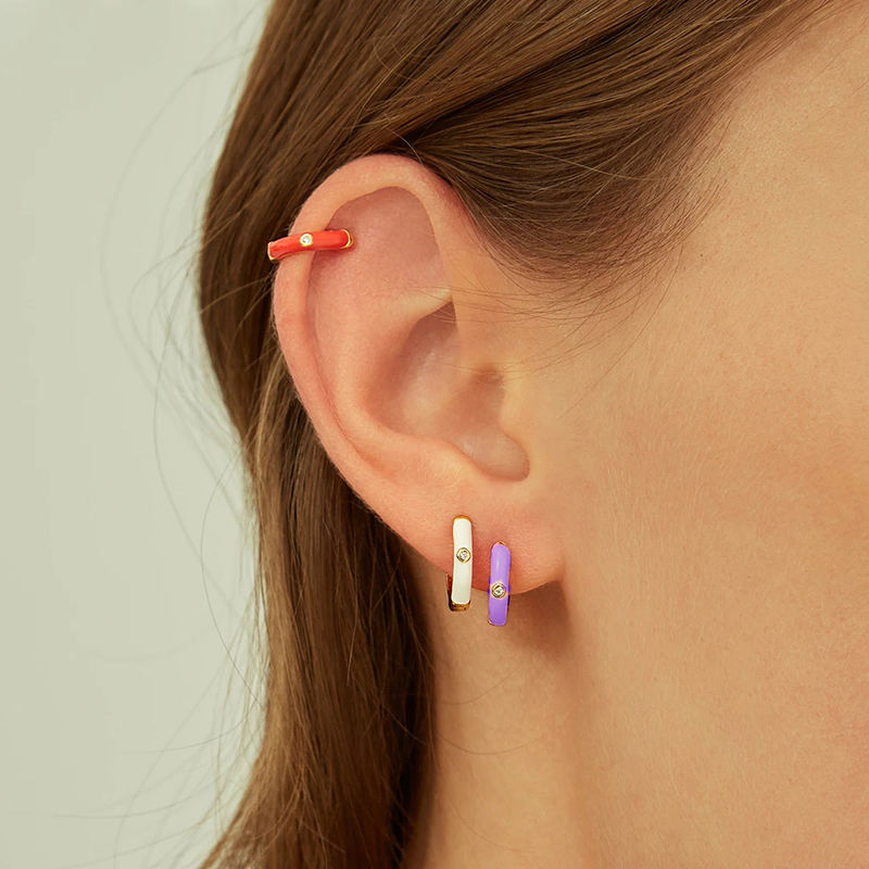 925 Sterling Silver Enamel Hoop Earrings 925 Sterling Silver Enamel Hoop Earrings
