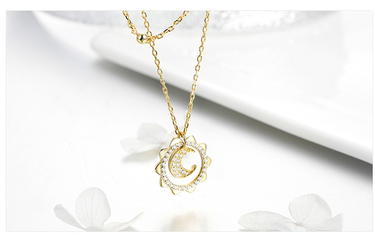 Women's Boho Sterling Silver Double Layered Pendant Necklace Women's Boho Sterling Silver Double Layered Pendant Necklace