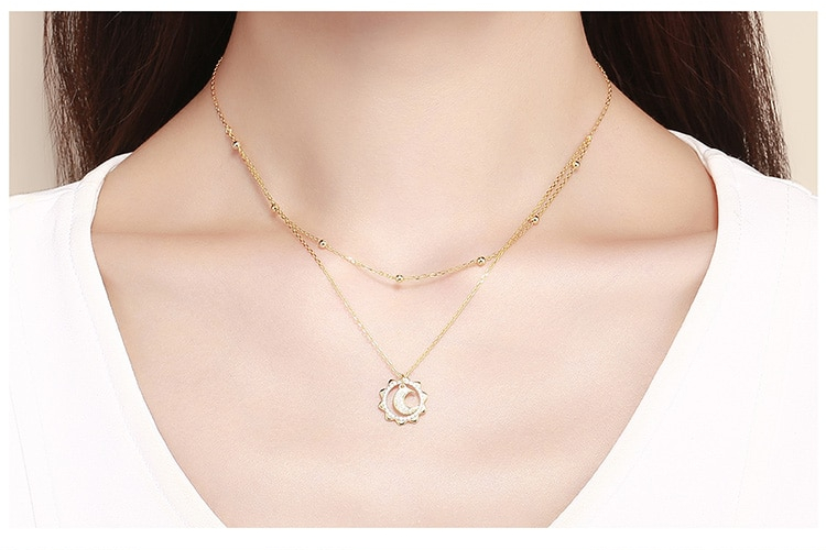 Women's Boho Sterling Silver Double Layered Pendant Necklace Women's Boho Sterling Silver Double Layered Pendant Necklace