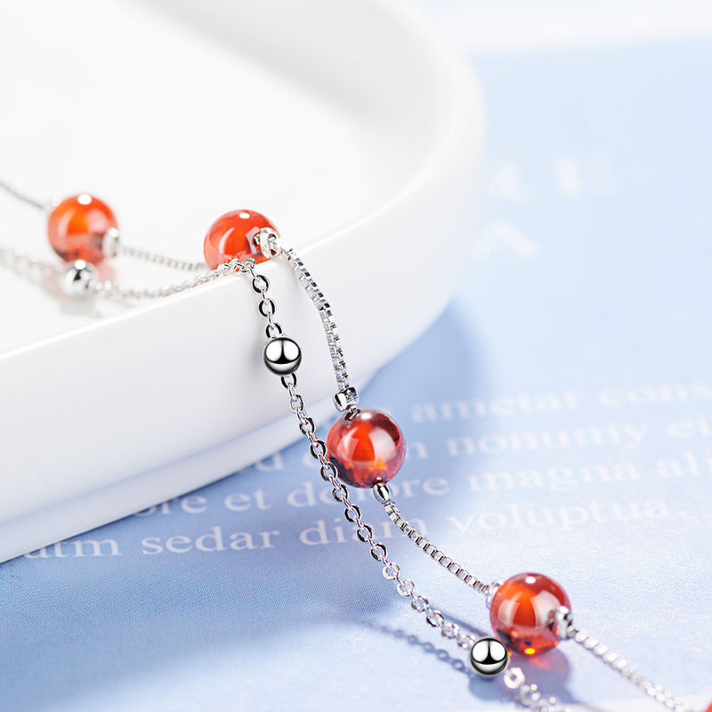 925 Sterling Silver Bracelet with Red Garnet Stone 925 Sterling Silver Bracelet with Red Garnet Stone